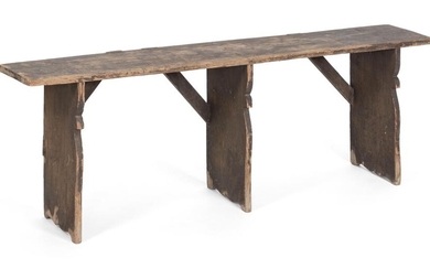 PINE BENCH 18th Century Bootjack ends. Legs with...