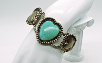Sterling Heart Shaped Turquoise Bracelet