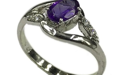 Sterling Silver Amethyst Stone Ring - Size 8