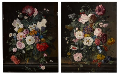 Still lifes of flowers in glass vases, Manner of Jan van Huysum