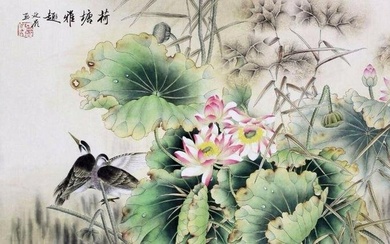 Stunning Lotus Flower Watercolour Painting Scroll