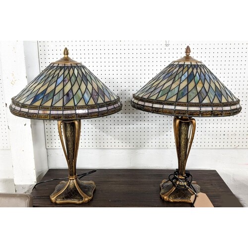 TIFFANY STYLE TABLE LAMPS, a pair, 59cm H. (2)