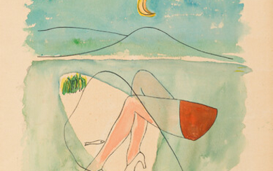 TOYEN (MARIE CERMINOVA, 1902-1980) Untitled Surrealist Beach Scene. Watercolor with pencil and pen...