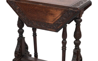 TUCKAWAY TABLE Late 19th Century Height 28". Length 10" plus two 9" drop leaves. Width 28".