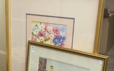 TWO FRAMED ART WORKS - FLORAL STILL LIFE, WATERCOLOUR, SIGNED STEINER '94 AND CANAL IN CHIOGGIA BY WARWICK ANDREWS