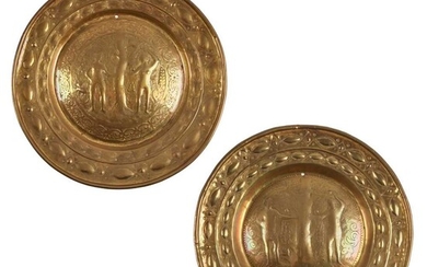 TWO GERMAN NUREMBERG BRASS ‘ADAM AND EVE’ ALMS DISHES 17TH CENTURY
