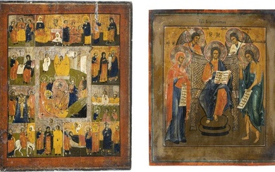 TWO ICONS: EXTENDED DEISIS AND A FEAST DAY ICON Russian, 19