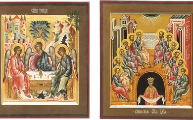 TWO ICONS SHOWING THE OLD TESTAMENT TRINITY AND THE