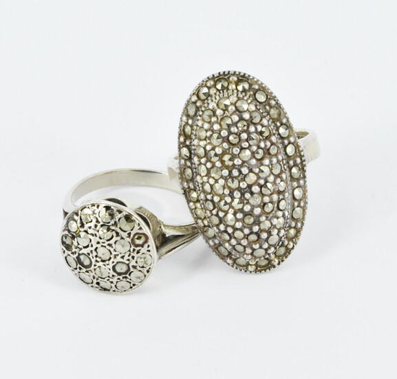TWO MARCASITE AND SILVER RINGS