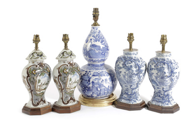 TWO PAIRS OF DUTCH DELFT VASE TABLE LAMPS 18TH...