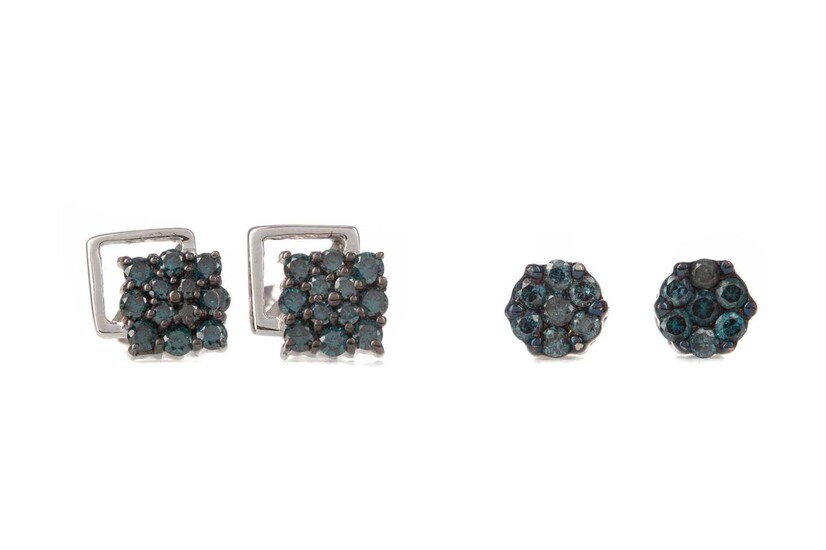 TWO PAIRS OF TREATED BLUE DIAMOND EARRINGS