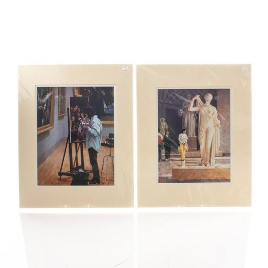 TWO PRINTS OF PAINTINGS BY JON SMITH, MUSEUM SCENES