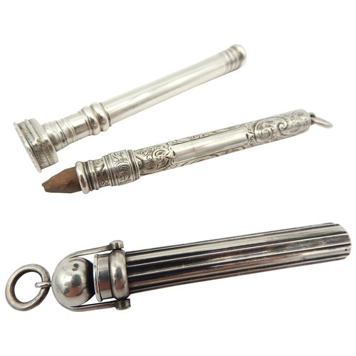 TWO RETRACTABLE CHATELAINE PENCILS BY S. MORDEN, and an unu...