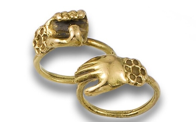 TWO YELLOW GOLD HAND RINGS