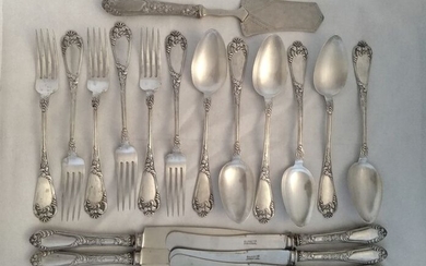 Table forks spoons knives and dessert slice(19) - .800 silver - Europe - Early 20th century