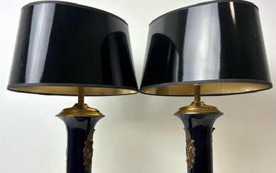 Table lamp (2) - English Victorian style - Bronze, Porcelain