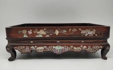 Tea tray - Mother of pearl, Rosewood - Bird, Flowers - Vietnam - Early 20th century