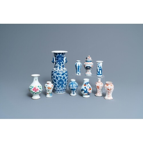 Ten mostly Chinese blue and white, famille rose and Imari-st...