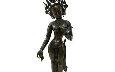 Thai Bronze Sculpture of Standing Woman on marble base