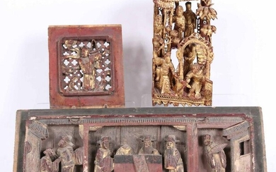 Three Asian Gilt-Decorated Carved Wood Objects