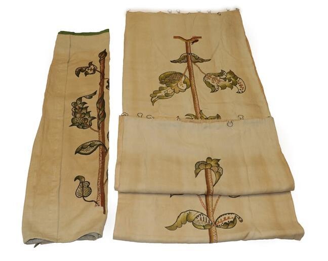 Three Early 20th Century Embroidered Panels, worked on cream linen...
