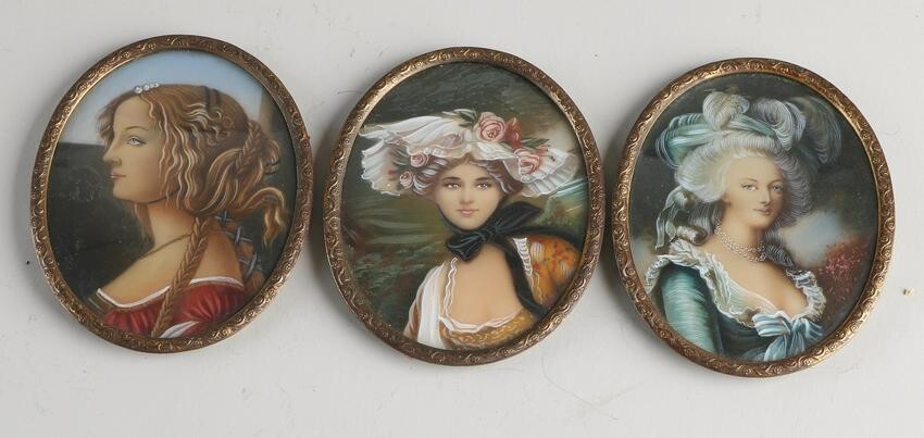 Three miniature paintings.&#160 Women's portraits.&#160