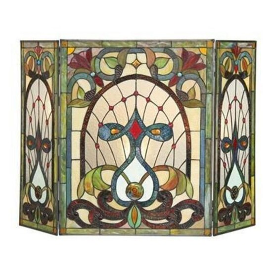 Tiffany-style Victorian Folding Fireplace Screen