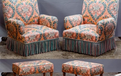 Toiles de Mayenne Floral Upholstered Chair and Ottoman