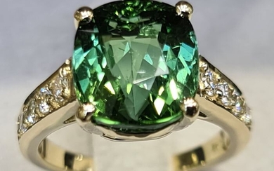 Top Quality 7.14ct Tourmaline and Diamonds Ring - 14 kt. Yellow gold - Ring Tourmaline - Diamonds, NO RESERVE