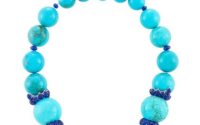 Turquoise Bead, White Gold and Cabochon Sapphire Necklace, Sabbadini
