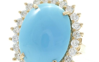 Turquoise, Diamond, 14k Yellow Gold Ring