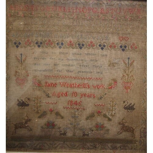 Two 19th century needlework samplers by Jane Weatherill, one...