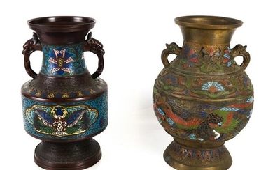 Two Bronze Enameled Vases/Urns