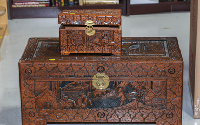 Two Chinese Carved Camphor Wood Boxes