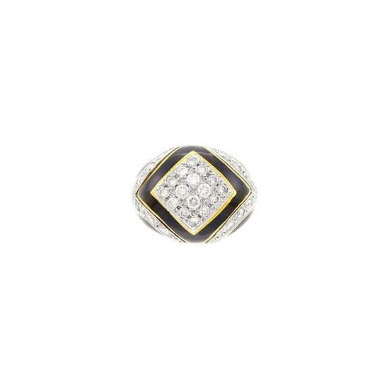 Two-Color Gold, Diamond and Black Enamel Dome Ring
