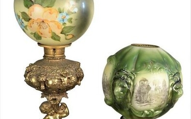 Two Gone with the Wind Lamps, one having green floral