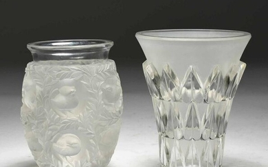 Two Lalique vases, “Feuilles,” and “Bagatelle”