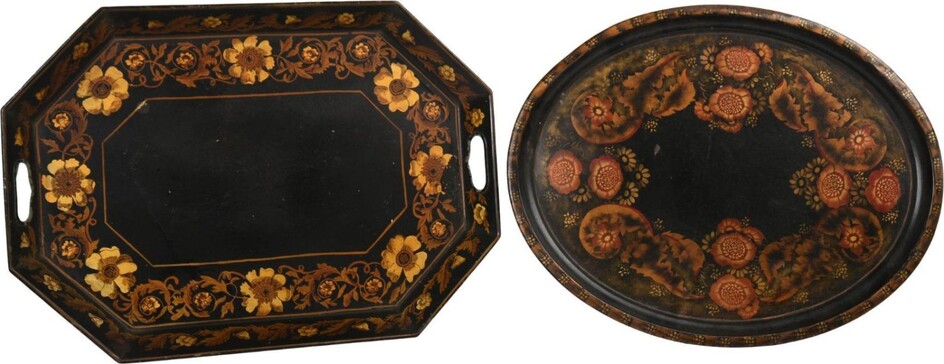 Two Large European Painted Tin Trays, 20th Century.