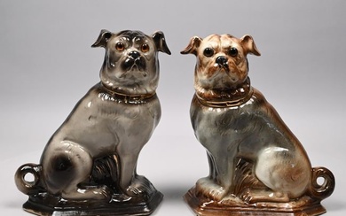Two Staffordshire Porcelain Figures of Pug Dogs