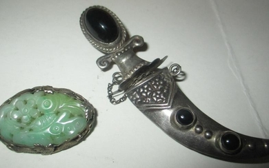 Two Sterling Brooches Set with Stones