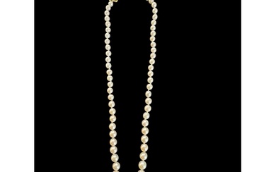 Two graduated cultured pearl necklaces, 9ct gold clasps One...
