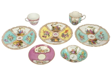 Two late 19th / early 20th century Meissen tea cups and saucers