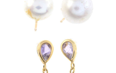 Two pairs of cultured pearl earrings