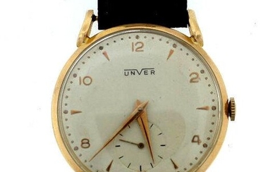 UNVER 18K ROSE GOLD WATCH LEATHER STRAP STAMPED
