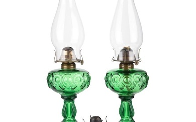 U.S Glass Co. Green Bullseye Kerosene Lamps