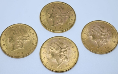 USA.Quatre pièces 20 dollars or. 1884, 1894...
