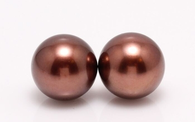 United Pearl - 18 kt. Yellow Gold - 10x11mm Chocolate Tahitian Pearls - Earrings