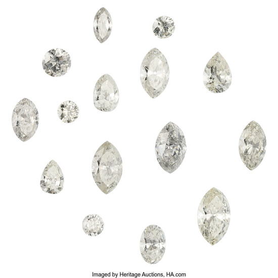 Unmounted Diamonds Diamond: Full, pear, and marquise-shaped diamonds weighing...
