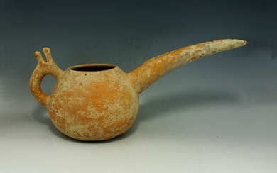 VERY RARE Amlash Terracotta Spouted Jar with Single Zoomorphic Handle - 300mm length
