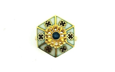VICTORIAN 18K Yellow Gold Enamel Sapphire Ring